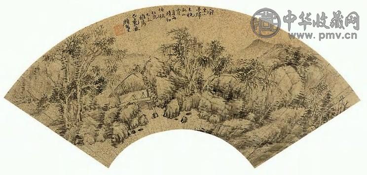 顾堃 1935年 闲亭晚归图 册页片 水墨金笺