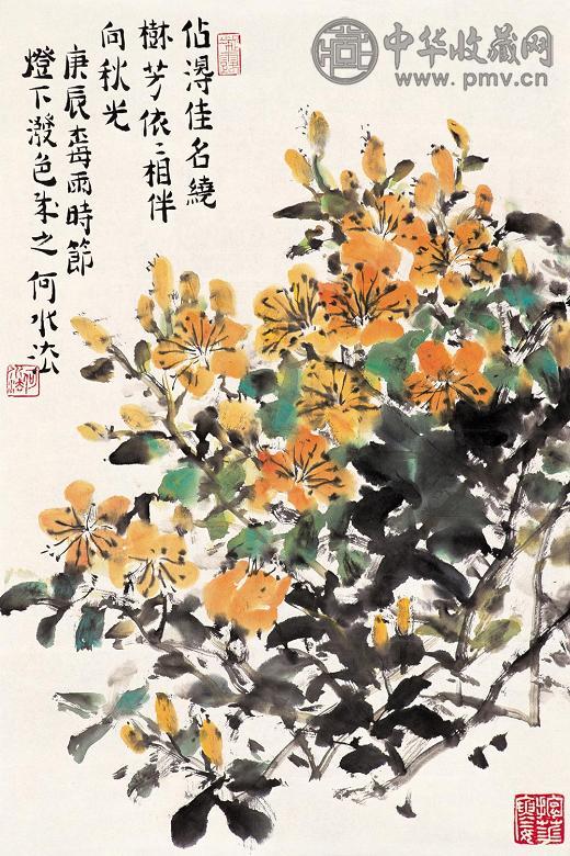 何水法 庚辰(2000年)作 花卉 镜心 设色纸本