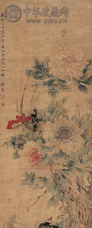 邹一桂 1761年作 花卉 立轴 设色纸本