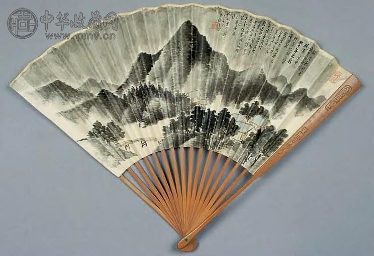 林纾 1917年作 雨景山水 扇面 设色纸本