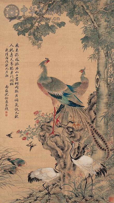 沈铨 1760年作 绢本花鸟 立轴