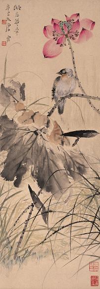 唐云 拟王武花鸟 立轴 设色绢本