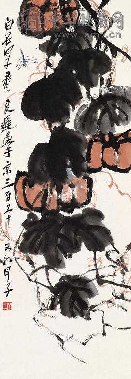 齐良迟 南瓜蜻蜓 立轴 设色纸本