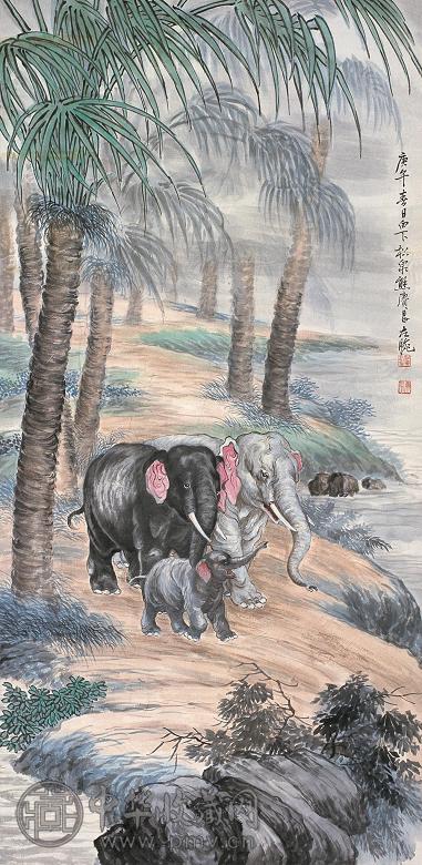 熊松泉 庚午(1930年)作 象 立轴 纸本设色