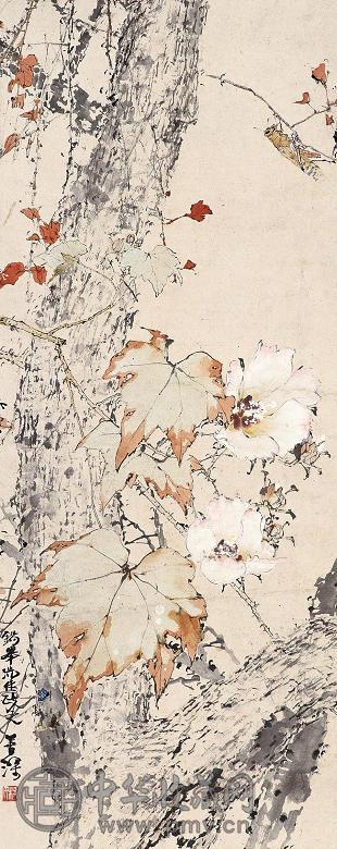 杨善深 芙蓉草虫 镜心 设色纸本