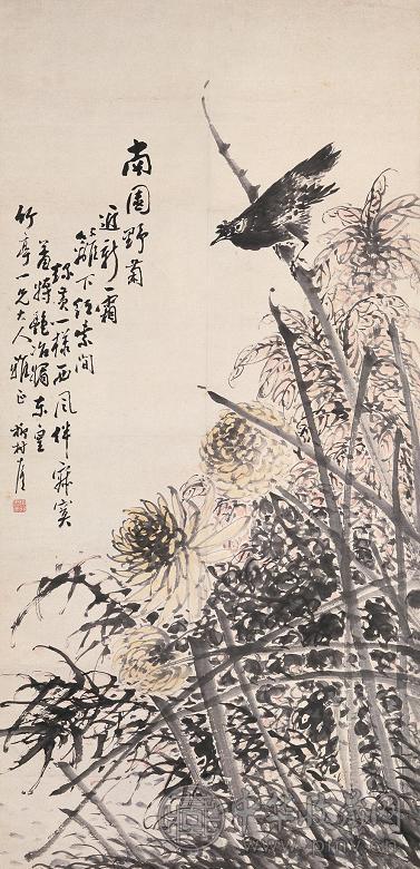 柳村 花鸟 立轴 绢本设色