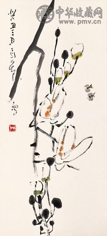丁衍庸 癸丑(1973年)作 玉兰蜜蜂 镜心 设色纸本