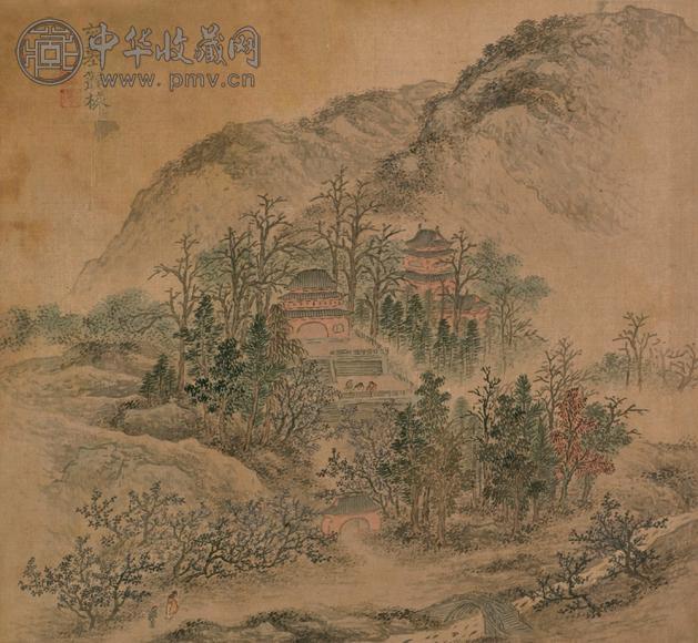 清约十八世纪 墓景 册页 水墨设色纸本