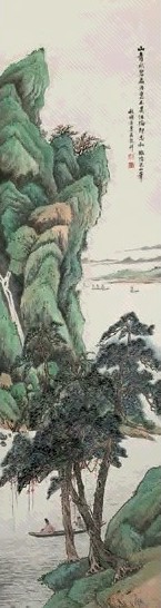 吴穀祥 青山扁舟 立轴 设色纸本