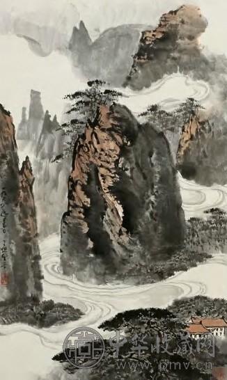 应野平 1978年作 峡江湍流 立轴 设色纸本