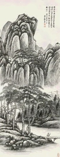 何维朴 野桥新雨图 立轴 水墨纸本