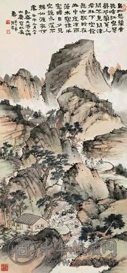 陈半丁 1942年作 松溪雅集图 立轴 设色纸本