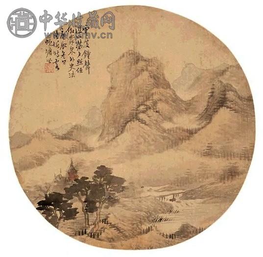 陆恢 1880年作 云表奇峰图 扇面 设色绢本