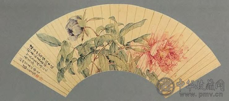 汤世澍 花鸟 扇面 设色纸本