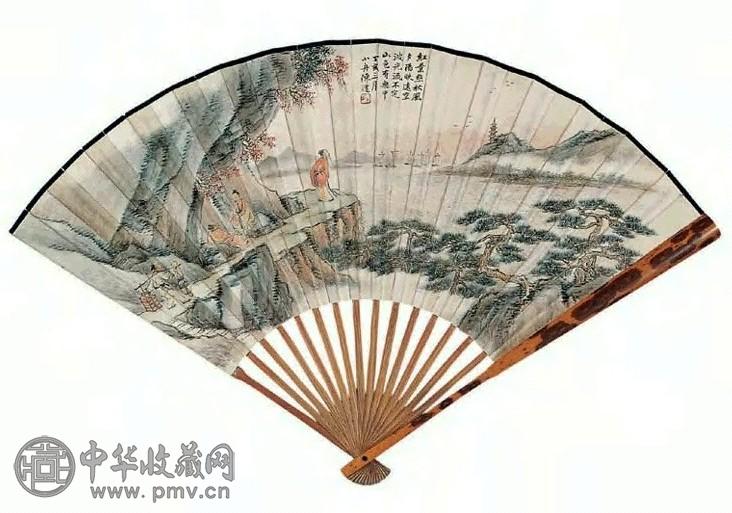 陈达 丁亥(1947年)作 秋山夕照图 成扇 设色纸本