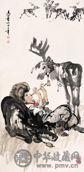 于志学 鹿笛 立轴 纸本