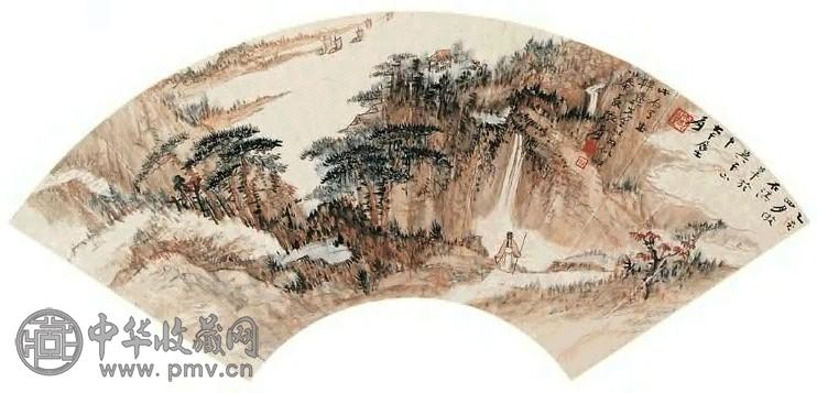 张大千1935年作仿石溪山水图扇面设色纸本收藏资讯|艺术家|书画家