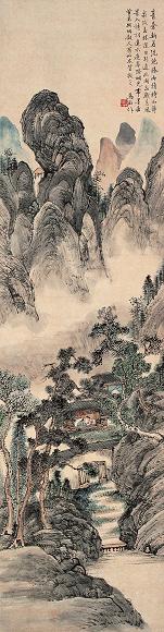 马骀 山静林深 立轴 设色纸本