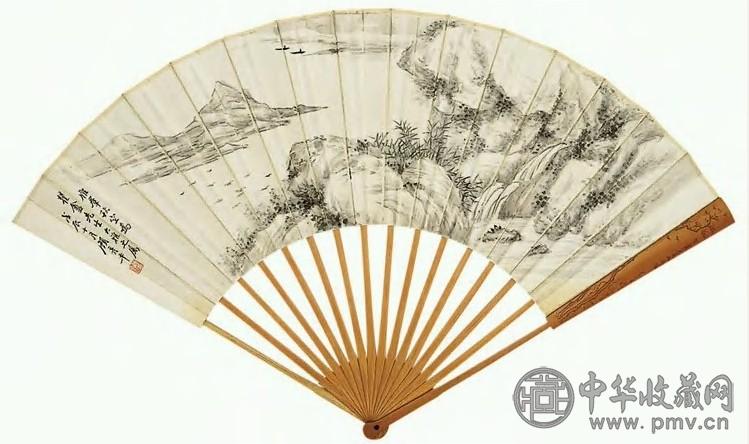 近现代 顾彦平 雁群秋空 扇面