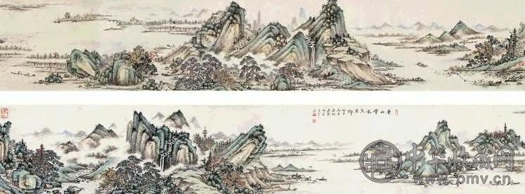 吴雨苍 1936年作 山水鱼米乡 手卷 设色纸本