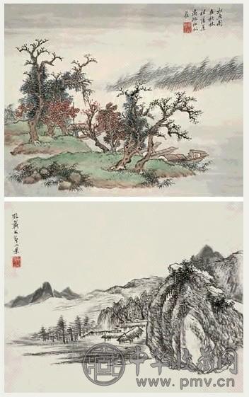 顾澐 山水(4片) 镜心 设色纸本