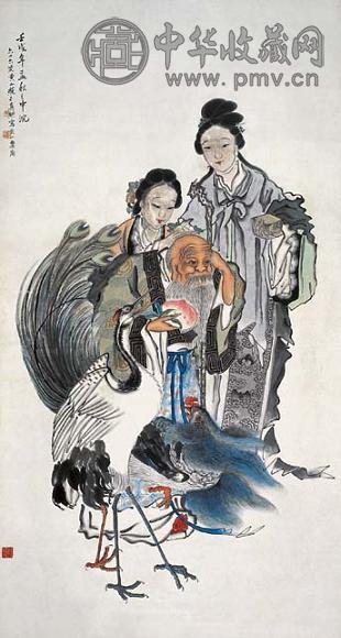 莲溪 福寿 立轴 设色纸本