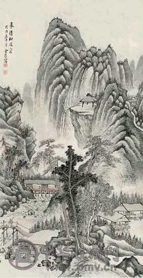 金汉 戊戌(1898年作) 仿古山水 中堂 设色纸本