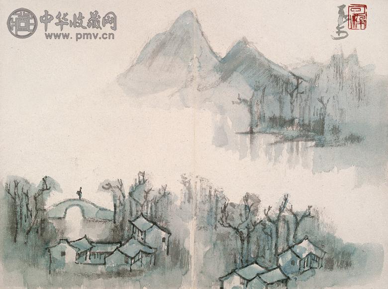 李可染 江南小镇 镜心 设色纸本