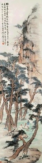 钱瘦铁 1930年作松荫闲话立轴设色纸本