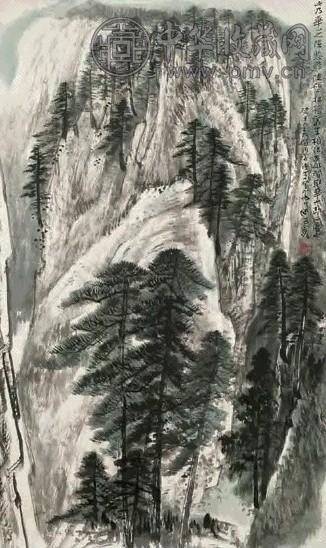 何海霞 1973年作 华山松岩 立轴 设色纸本