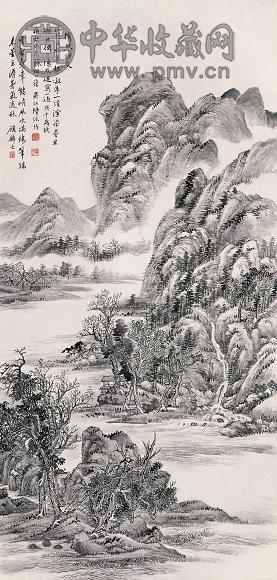 陆恢 戊午(1918年)作 携琴访友图 立轴 水墨纸本