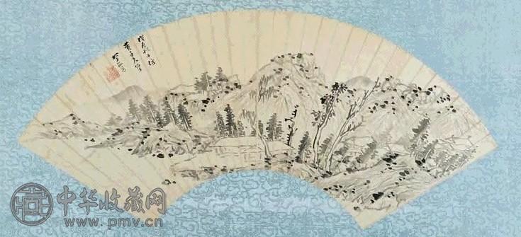 李流芳 1628年作 仿黄公望山水 扇面 水墨纸本