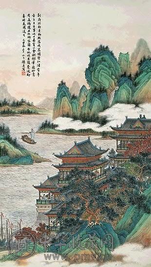 清 陈达 山水楼阁 轴