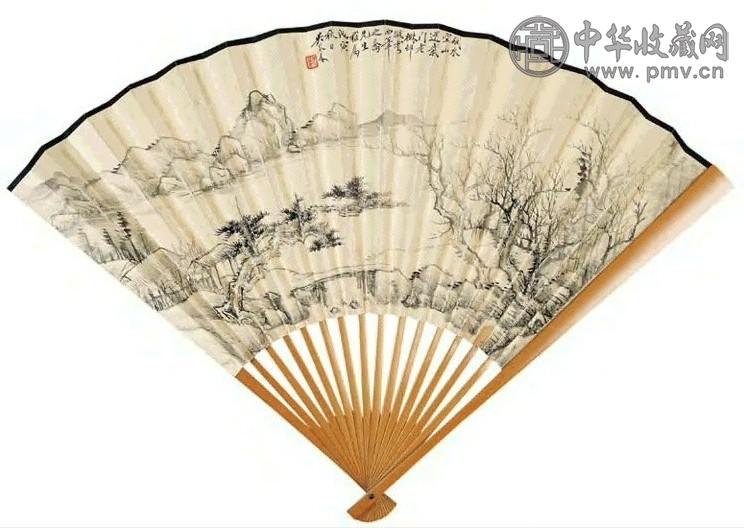 吴琴木 1938年作 山水 成扇 水墨纸本