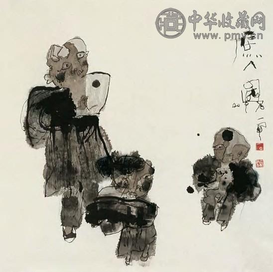 石虎 庶人图 立轴 彩墨纸本