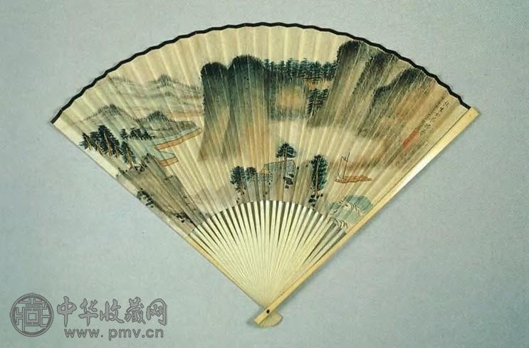 现代 李秋君 山水 成扇