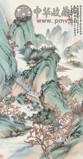蔡铣 1940年作 匡庐行旅图 立轴 设色纸本