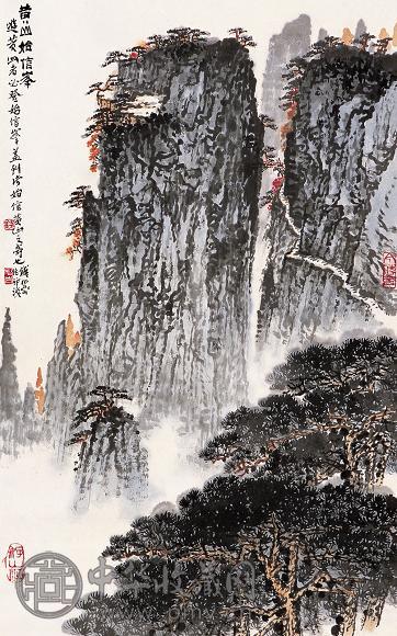 钱松嵒 黄山始信峰 立轴 设色纸本