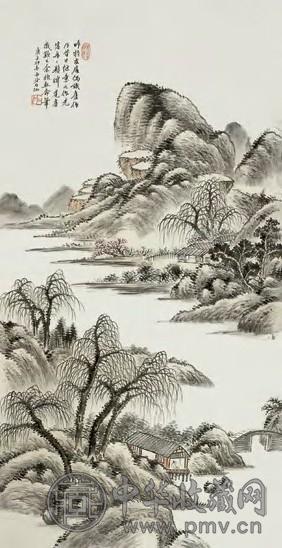 申石伽 晓春读书图 立轴 设色纸本