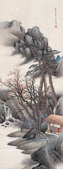 周镐 戊戌(1838年)作 松梅隐居图 轴 设色纸本