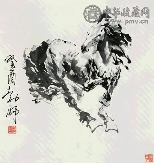 刘勃舒 1993年作 奔马图 立轴 纸本墨笔