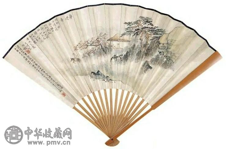 贺天健 1950年作 梦游图 成扇 设色纸本