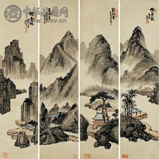 曾衍东 山水 四屏