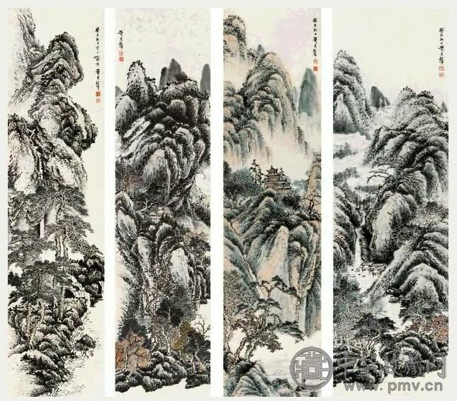 黄君壁 山水 四屏 纸本