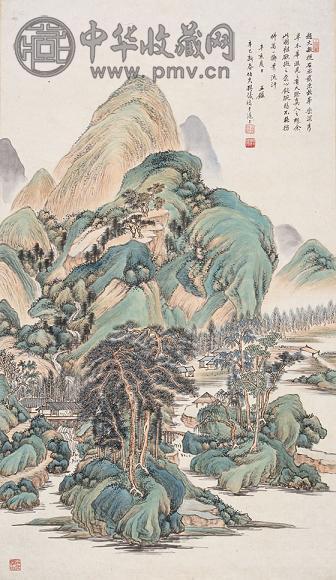 樊鞑 青绿山水 立轴 纸本