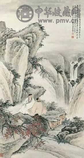 近代 冯超然 山水人物 轴