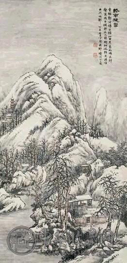 陆恢 光绪丁未年(1907)作 终南残雪 立轴 设色纸本