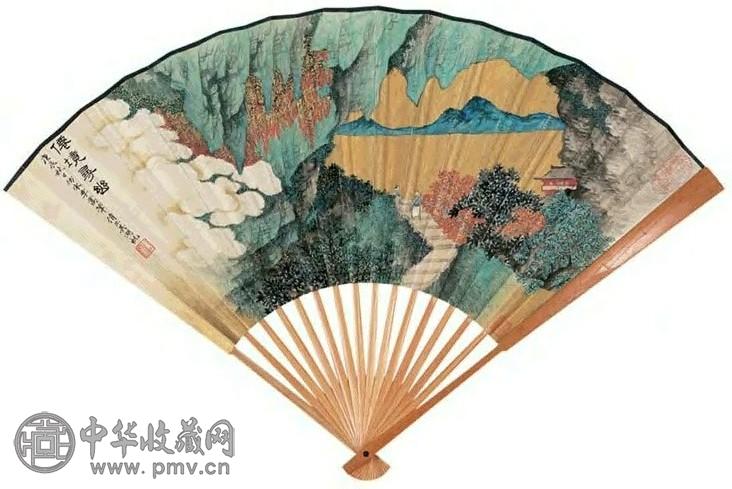 吴湖帆 庚辰(1940年)作 仙境寻幽 扇面 设色纸本