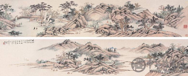 汤贻汾 丙午(1846年)作 枫落吴江满目秋 手卷 设色纸本