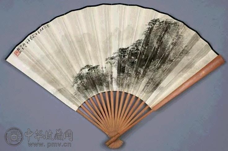 傅抱石 1964年作 山水 扇面 设色纸本
